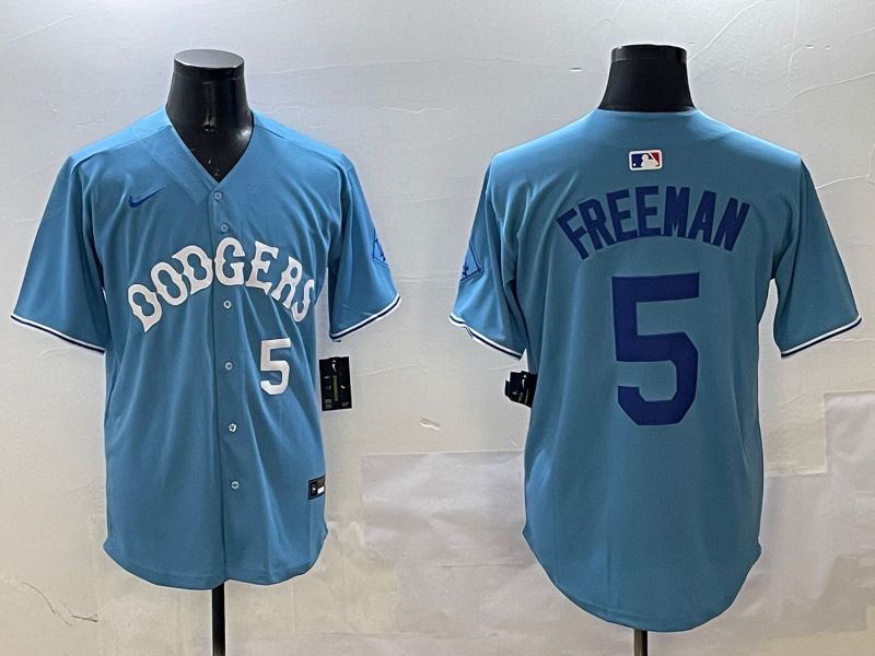 Men Los Angeles Dodgers #5 Freeman Light Blue Throwback Game 2025 Nike MLB Jersey style 8